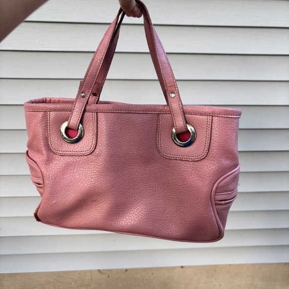 Tommy Hilfiger Purse Womens Pink Shoulder Bag Tote Metallic Leather Zip Pockets - Picture 1 of 11